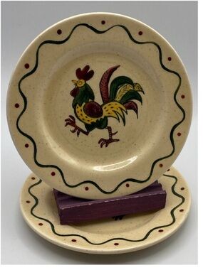 Metlox Manhattan Beach Poppytrail rooster bread Plates set of 2 - CA pottery